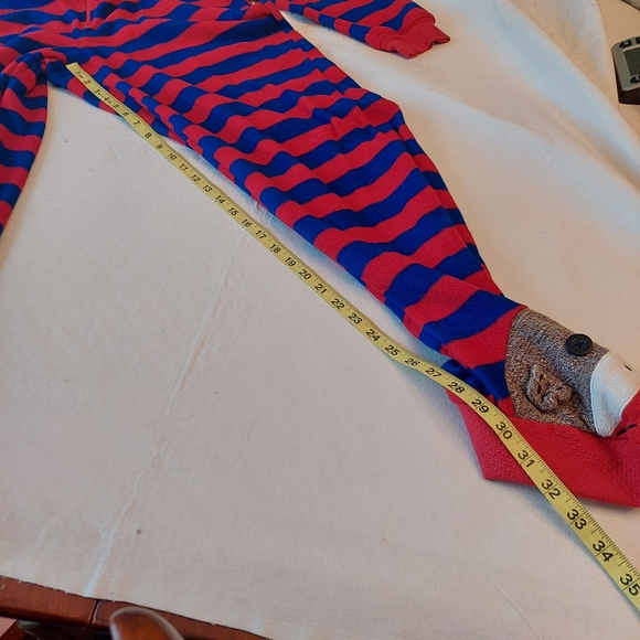 Nick And Nora Red Blue Striped Sock Monkey Footie One Piece Pajamas Unisex Sz S - Picture 6 of 13